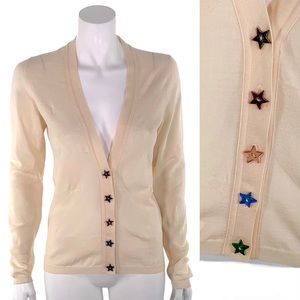 Yves Saint Laurent Sweaters | Yves Saint Laurent Top Ysl 2008 Thin Wool Cardigan Sweater with Star Buttons | Color: Cream | Size: M | Properlypicked's
